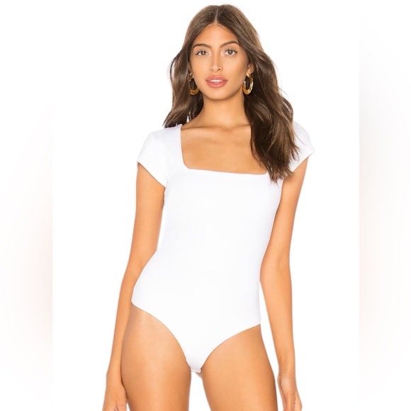 Free People Tops - Free People Short Sleeved Square Eyes White Stretchy Bodysuit